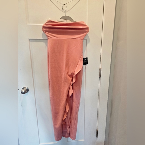 Lulus Dresses & Skirts - Lulus After Hours Strapless Maxi Dress Blush Pink Ruffled Side Slit Gown Size XS